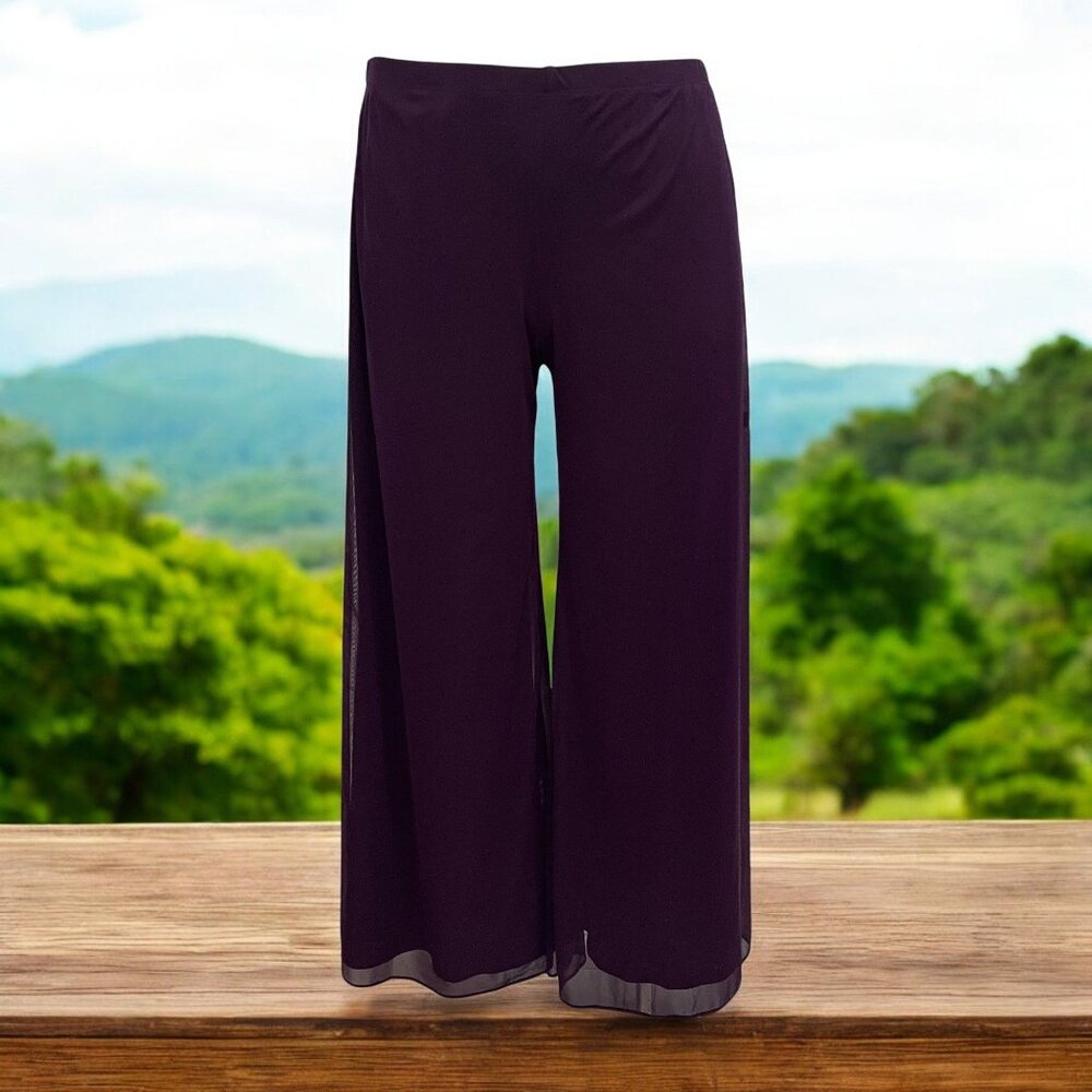 Wide Leg Sheer Overlay Purple Palazzo Pants XL Flowy Festival Elegant Zendaya